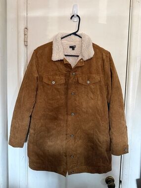 Fashion Nova Women’s Brown Corduroy Jacket with Cream Sherpa Collar